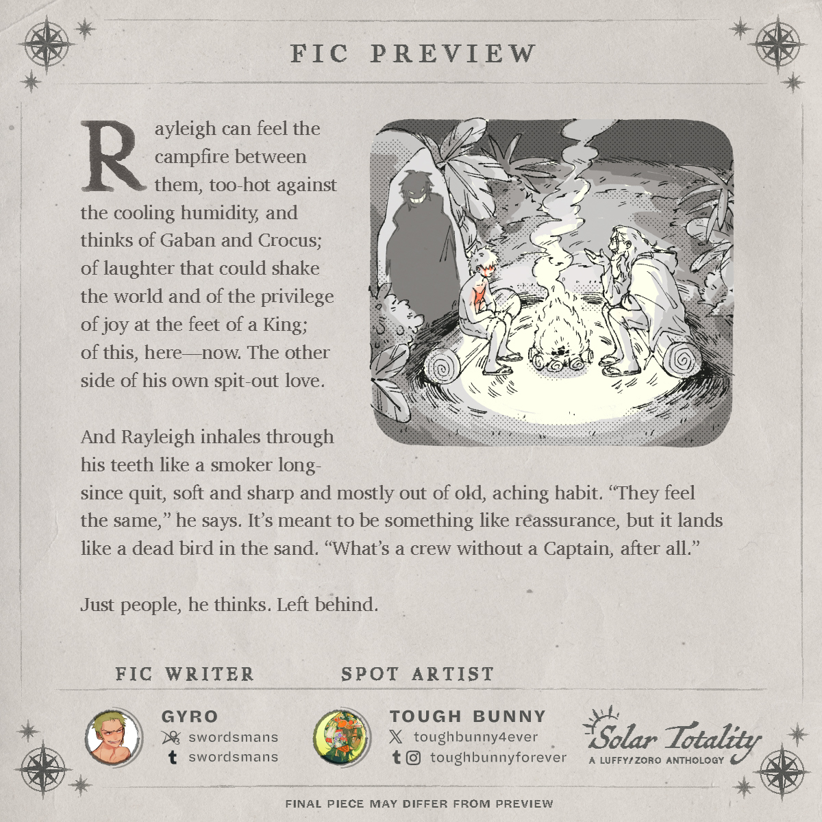 👒 『FIC PREVIEW』 ⚔️

Our fourth and final fic preview is of swordsmans's fic, with spot art from toughbunny4ever!