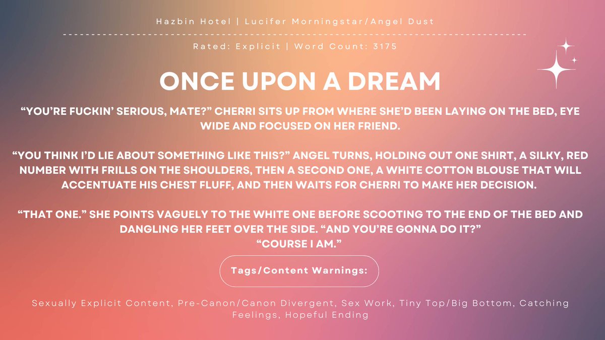 I got to write a smutty little Lucifer/Angel Dust fic for a Little Black Dress Exchange!

Link: archiveofourown.org/works/68762456

#HazbinHotel