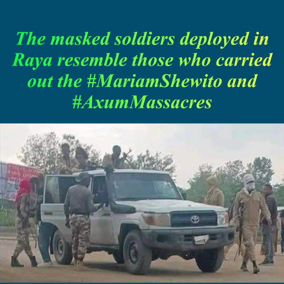 🔗✨ #ቃንዛ_ራያ  ቃንዛ ትግራይ እዩ‼️

🚨The masked soldiers deployed in Raya resemble those who carried out the #MariamShewito and #AxumMassacres

🚨The people of Tigray deserve freedom, not terror from warlord generals. 
#Justice4Tigray‼️

<a href="/hrw/">Human Rights Watch</a> <a href="/USEmbassyAddis/">U.S. Embassy Addis</a> <a href="/SecRubio/">Secretary Marco Rubio</a>  @