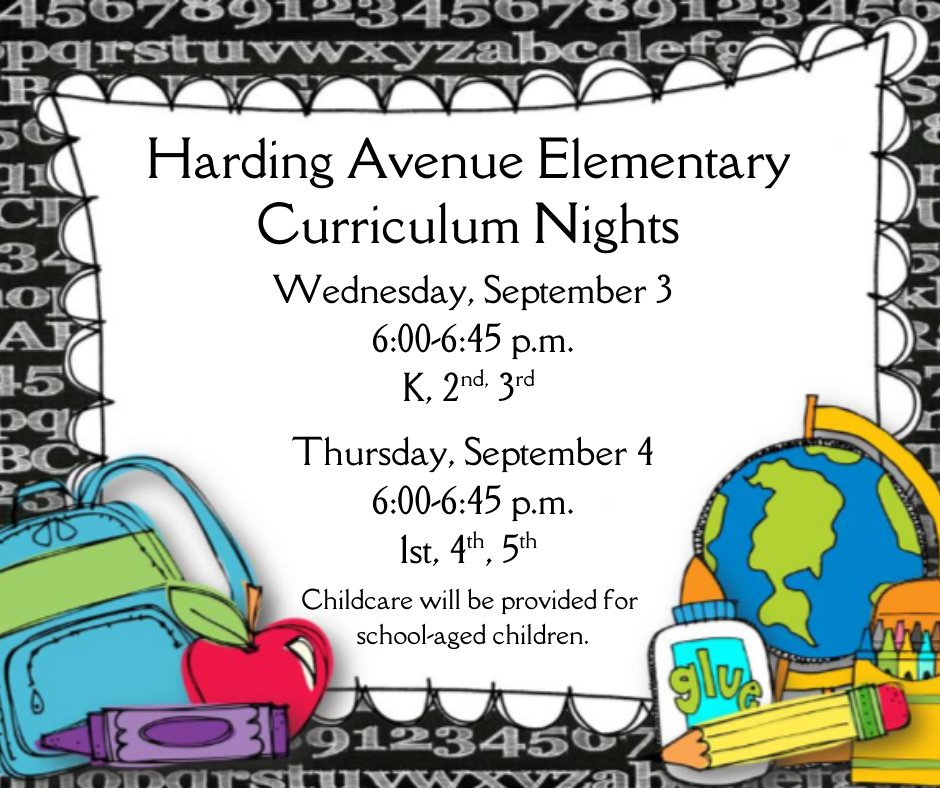 Make plans to join us for Curriculum Night!

Wednesday, Sept. 3: Grades K, 2nd, 3rd
Thursday, Sept. 4: Grades 1st, 4th, 5th
