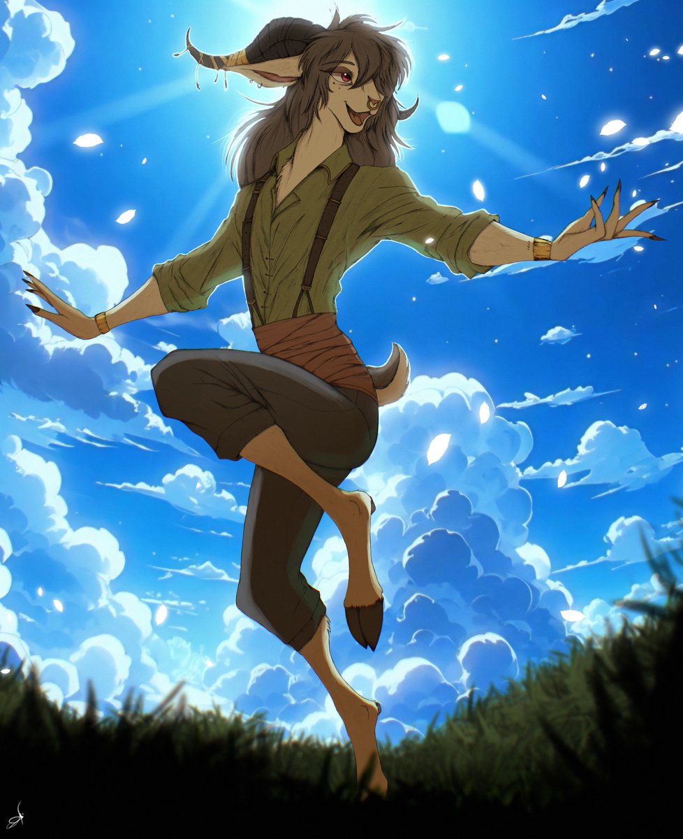 ZidaneMina's tweet photo. The hills are alive with the sound of music...
#zerthinan #artwork #anthro #anthroart #furry #femboy #caprine #smiling #clouds #art #originalcharacter #original_character #furry_oc #anthro_oc #ram https://t.co/KcUM6tH48n