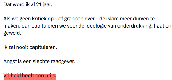 Vrijheid komt met een prijs, stelt #Wilders #PVV . Klopt. Dit is de prijs die ik al jaren betaal. Met dank aan broer en adepten...