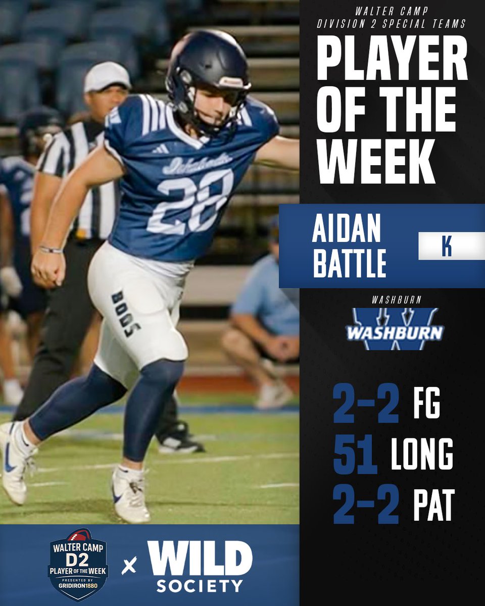D1_Rejects's tweet image. #D2FB Special Teams POTW 🥇

@IchabodFTBL K @AidanBattle put through what ended up being the game-winning score from 5️⃣1️⃣ yards out 🦿