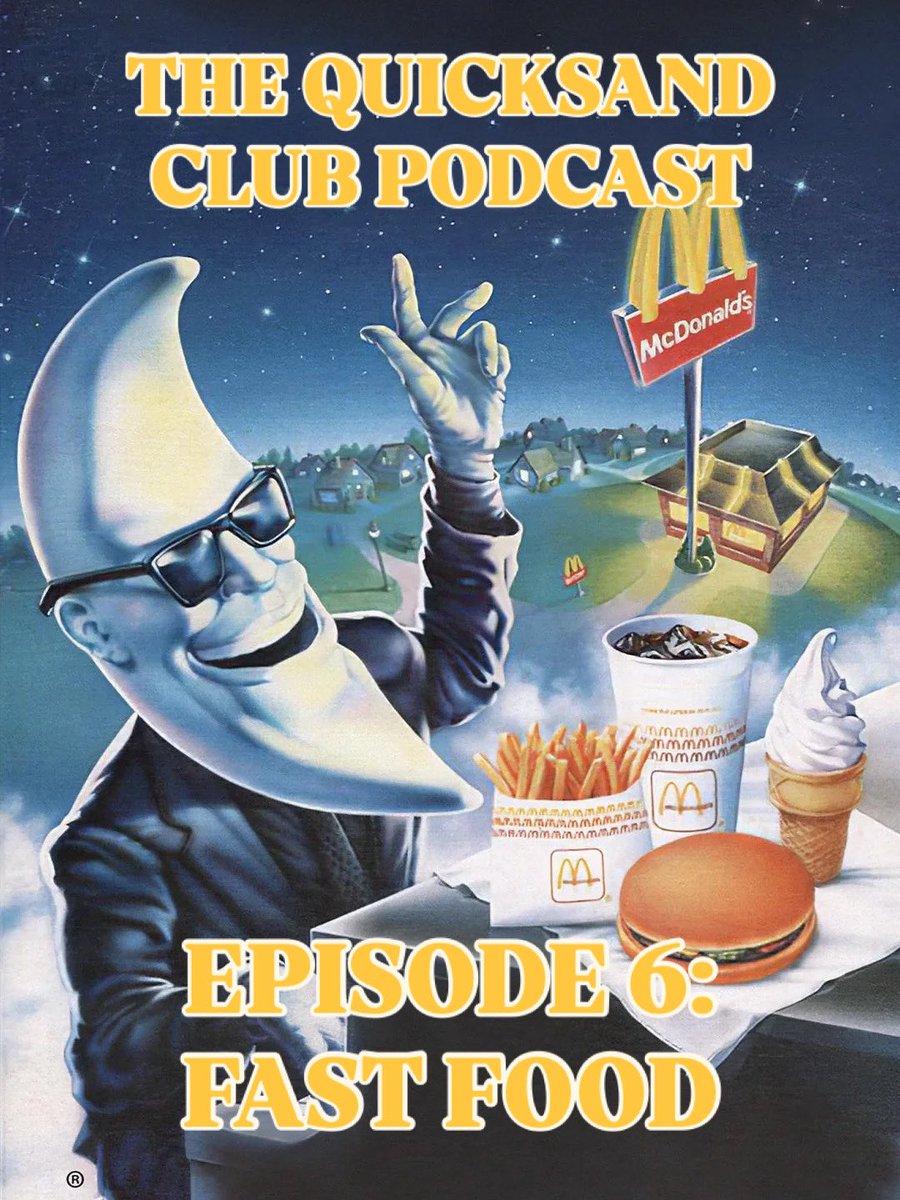 QuicksandClub's tweet photo. For our latest podcast, we put down our Wendy’s Baconators long enough to talk about fast food in all its greasy glory. We ponder the very existence of Mac Tonight and discuss whether Five Guys is one guy too many. https://t.co/UEnDOMPdM8 https://t.co/nnvrcK5XJk