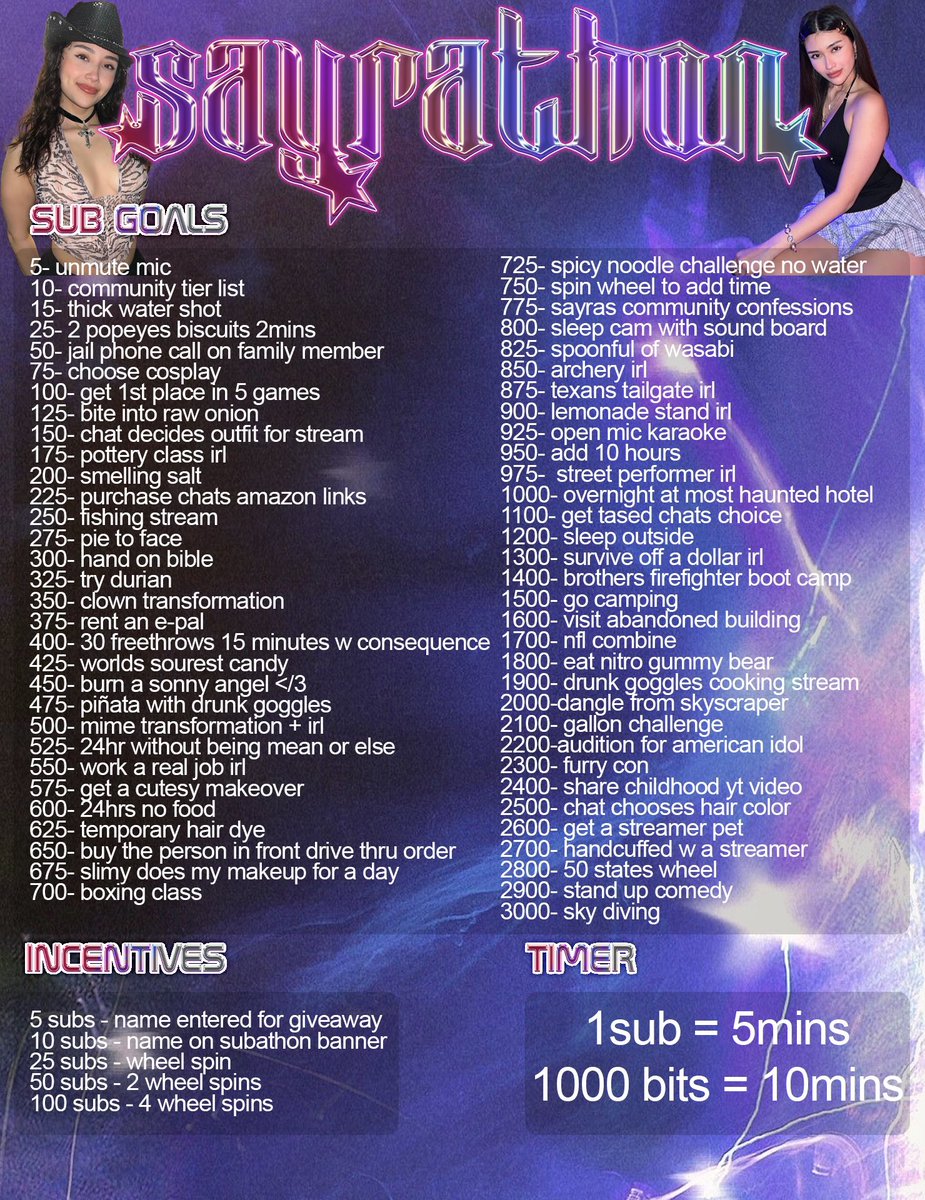 SUBATHON STARTING NOW 💘
tune in 😋

twitch.tv/sayra