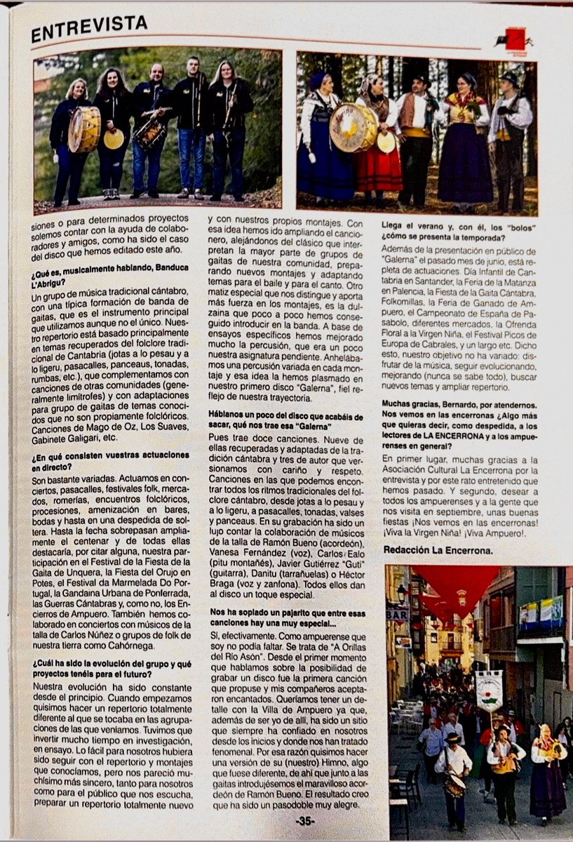 bglabrigu's tweet photo. 🌬️Os dejamos por aquí la entrevista que le hacen a nuestro compañero ampuerense en la revista anual “La Encerrona”, que edita dicha Asociación Cultural
Muchas gracias por el espacio y por acordaros de nosotros!
Aireeeeeee! 🐌 
#asociacionculturallaencerrona #ampuero #cantabria https://t.co/0d74ndNizL