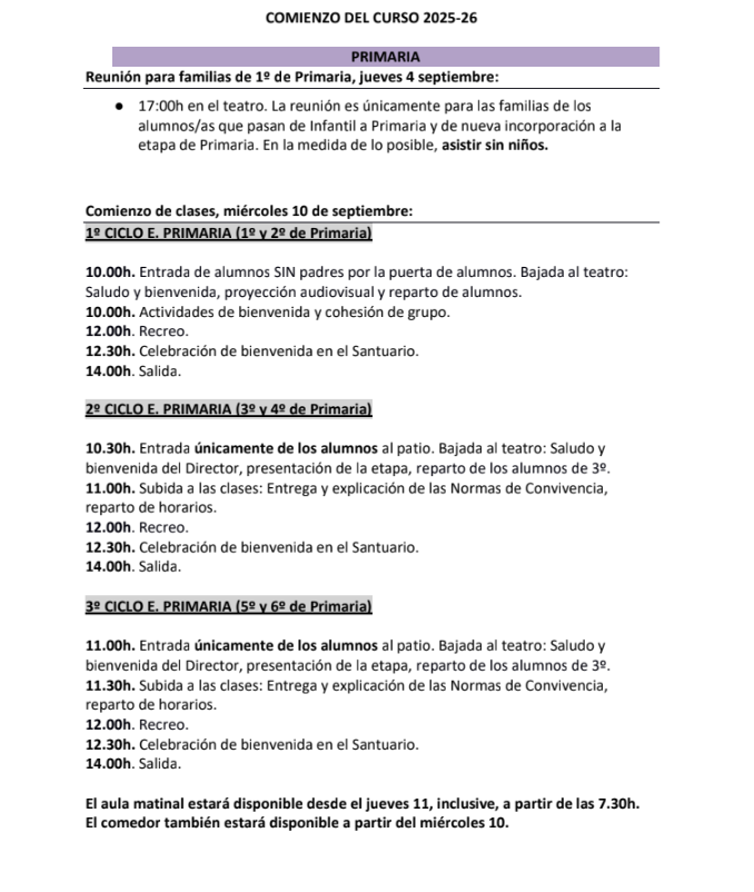 SalesianosMLG's tweet photo. #InfantilyPrimaria | 🔴INFORMACIÓN IMPORTANTE.

¡Empezamos con las etapas de Infantil y Primaria! 😍

En las siguientes imágenes, se adjunta información actualizada sobre los horarios de los primeros días en las etapas de Educación #Infantil y Educación #Primaria. 👏 https://t.co/X6lRsk7lqW