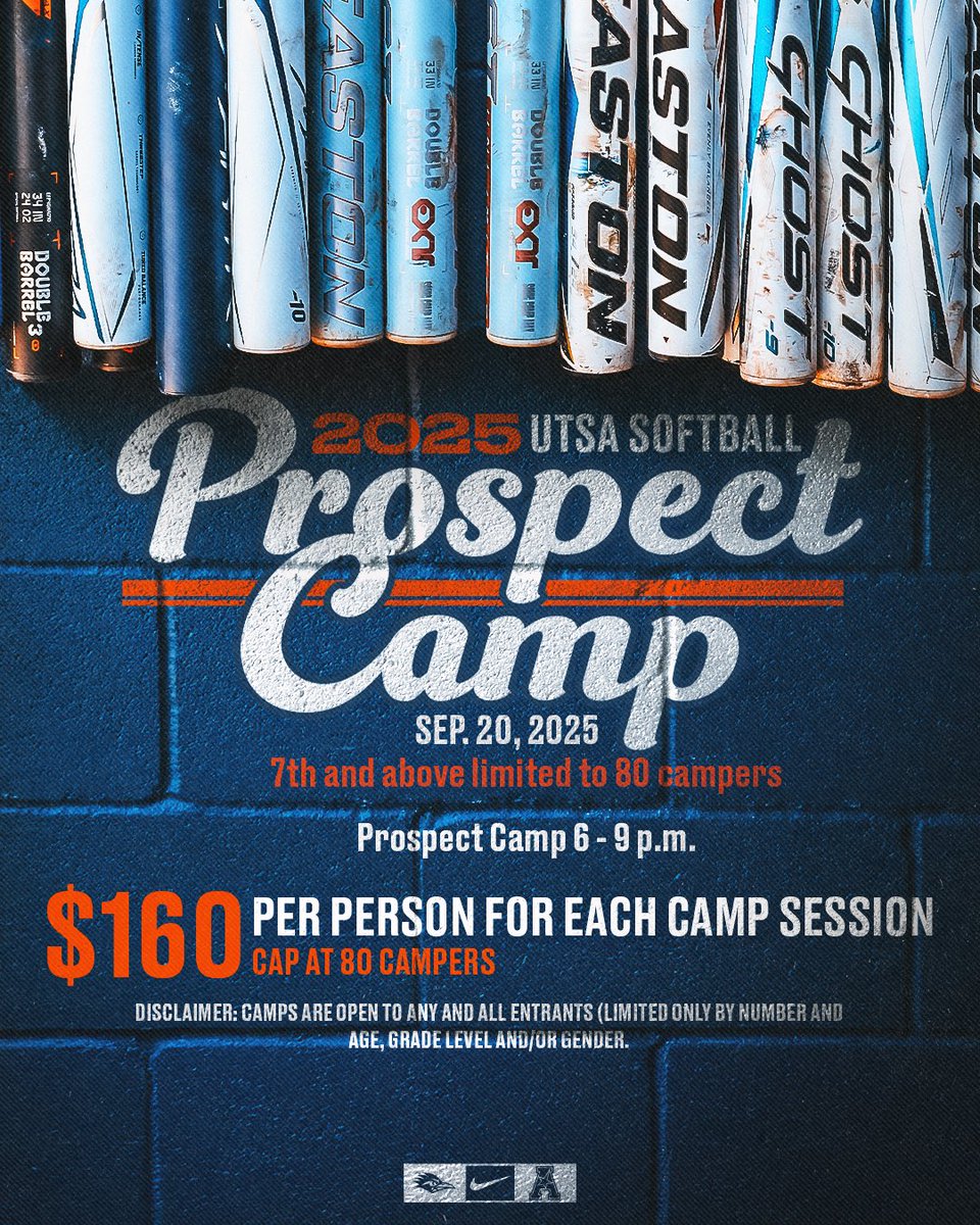 🚨Special Sept 1st Announcement 🚨

Back by popular demand - we will be hosting a camp in September! So if you want to know what it’s like here here at UTSA, come join us on the 20th!

Sign up at UTSASOFTBALLCAMPS.COM

#BirdsUp 🤙 | #LetsGo210 | #PluckEm 🪶