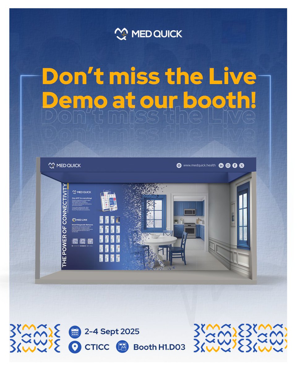 quick8525's tweet photo. Don’t miss our Live Demo! See #MedLink in action.
2–4 Sep 9am - 5pm
Cape Town International Convention Centre, Booth H1.D03.
 لا تفوّت العرض المباشر! تجارب حية مع #ميدلينك سنقيمها خلال فترة المعرض.
٢-٤ أيلول، ٩ صباحاً وحتى ٥ مساءً
رقم البوث: H1.D03.

#MedQuickDemo #WHXCapeTown https://t.co/1HOPV9iU7X