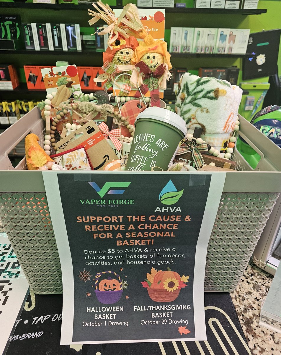 VaperForge's tweet image. 🎃🍂 Support the Cause &amp;amp; receive a chance for a Seasonal Basket! 🍂🎃

Vaper Forge is proud to support the Alabama Hemp &amp;amp; Vape Association (AHVA) as they move forward with preserving the vape and hemp industries here in Alabama. 💪

When you donate just $5 to the AHVA, you’ll be…
