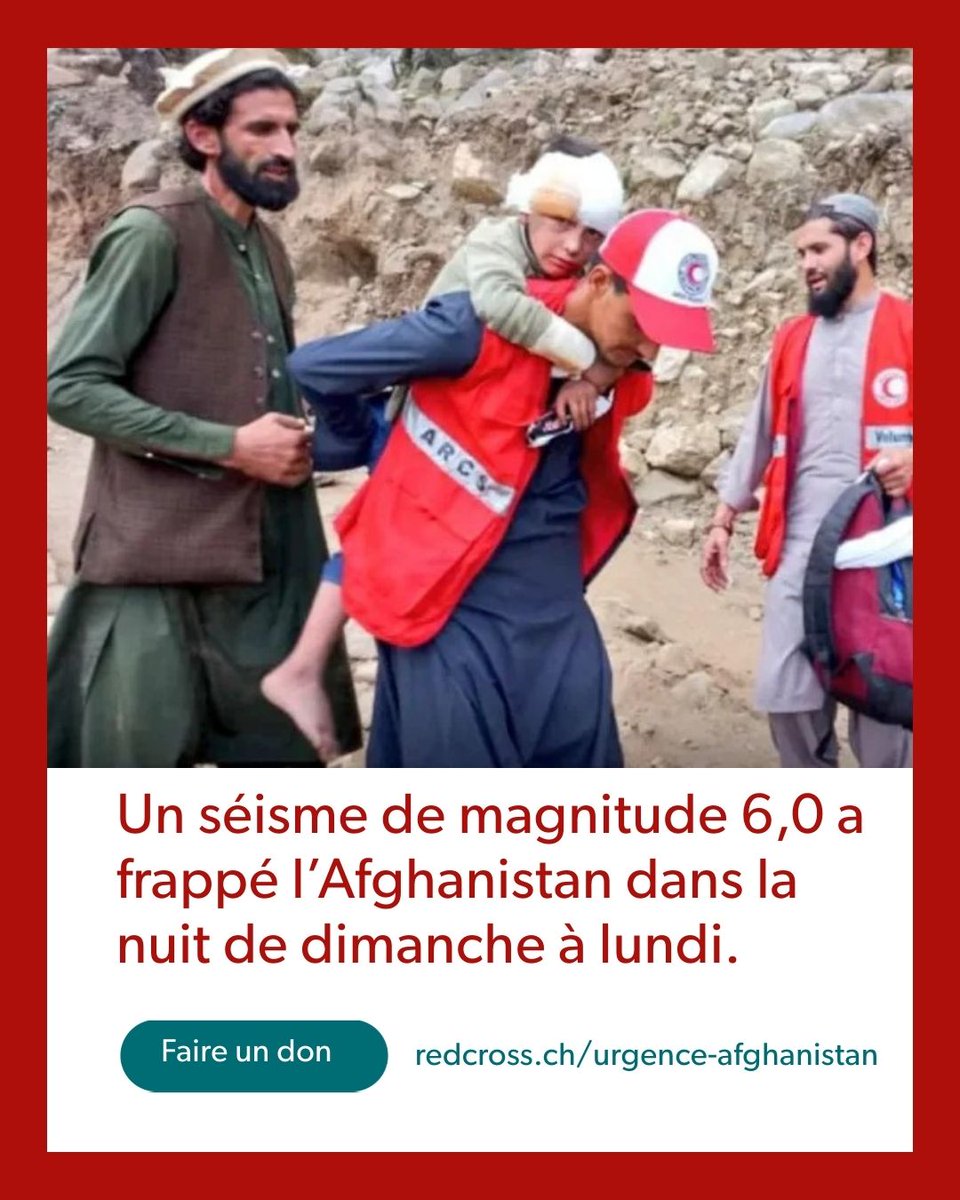 CroixRouge_CH's tweet photo. Dans la nuit du dimanche 31 ao��t au lundi 1er septembre, un puissant séisme de magnitude 6,0 a frappé le sud-est de l’Afghanistan.

Les dons sont recueillis sur https://t.co/uPe4EeCcc7 ❤️

Crédits: @ARCSAfghanistan https://t.co/n3U9Acvlpa
