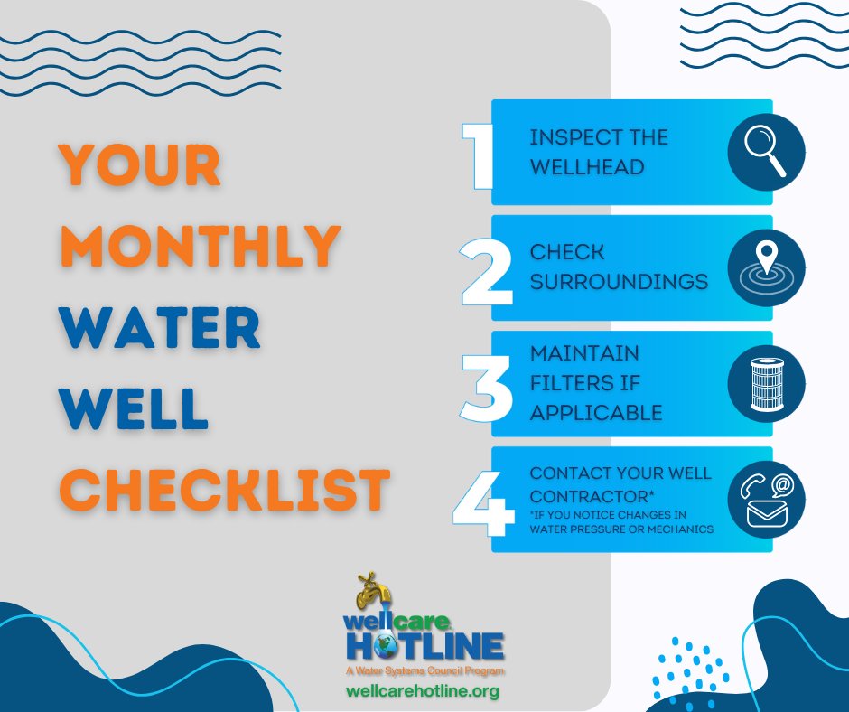 📅 Do you check your water well every month? Here's your essential checklist ✅
Need help? Call us at 888-395-1033! 💧
#waterwells #wellcare #wellcarehotline #wellcareWON #wellwater #wellmaintenance
