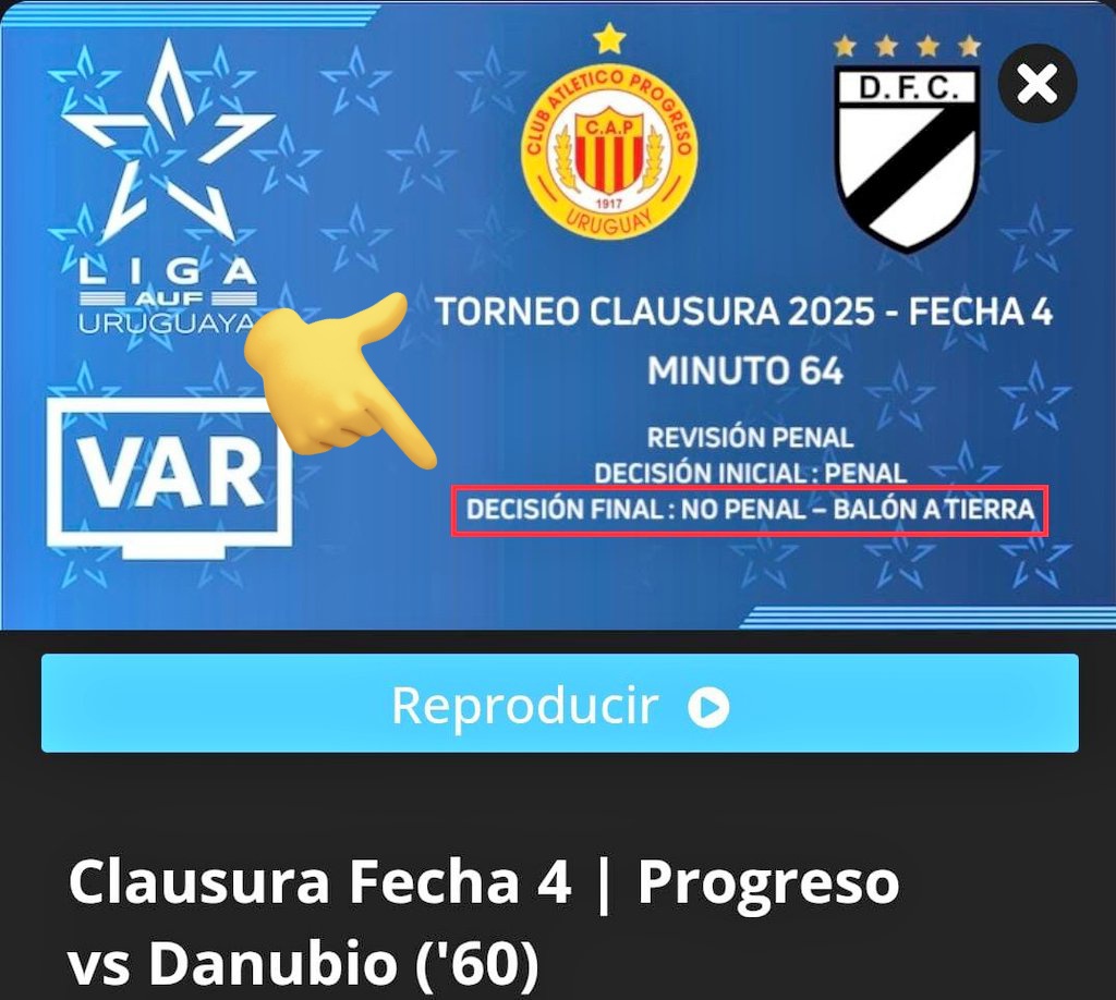 🚨¿Y ESTO?? 

El Colegio de Árbitros recién hoy publicó los audios VAR de Progreso vs Danubio...

La decisión de estos "expertos" es: NO PENAL - BALÓN A TIERRA😳

¿Cómo se va a reanudar con balón a tierra si hubo falta en la fase de ataque?🤔 

¿Así instruyen a sus árbitros?🤦🤦