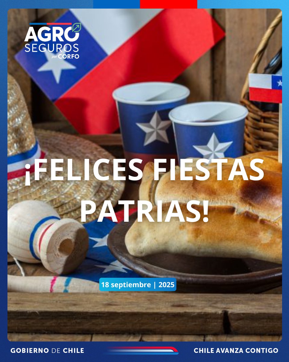 🇨🇱 ¡VIVA CHILE! 🇨🇱

En Agroseguros, entidad estatal ligada a la <a href="/Corfo/">Corfo</a> y al <a href="/MinagriCL/">Ministerio de Agricultura de Chile 🇨🇱</a> , te deseamos que pases unas felices fiestas junto a tu familia y amigos, celebrando estos días de manera responsable.

#SeguridadParaCrecer