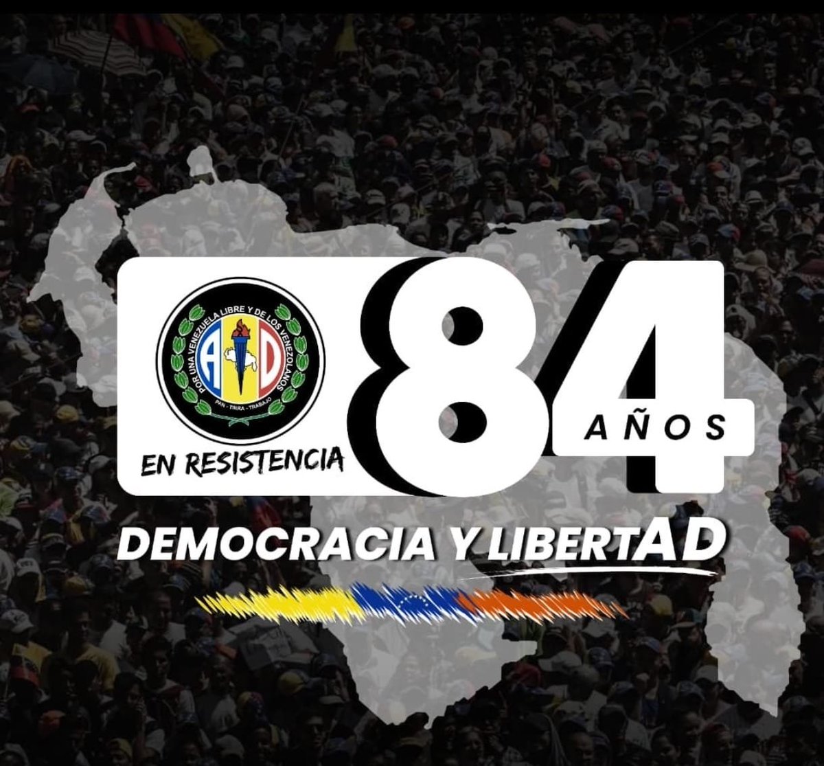 ADYaritagua's tweet photo. Este próximo #13Sep Acción Democrática arriba a su 84° aniversario. Presentamos con entusiasmo la imagen oficial de conmemoración.
AD En Resistencia al servicio de todos los venezolanos. 
#84AñosADEnResistenciaConVzla

@ADemocratica @hramosallup 
@ADOrganizacion_ @PieroMaroun https://t.co/kaswAeCVEd