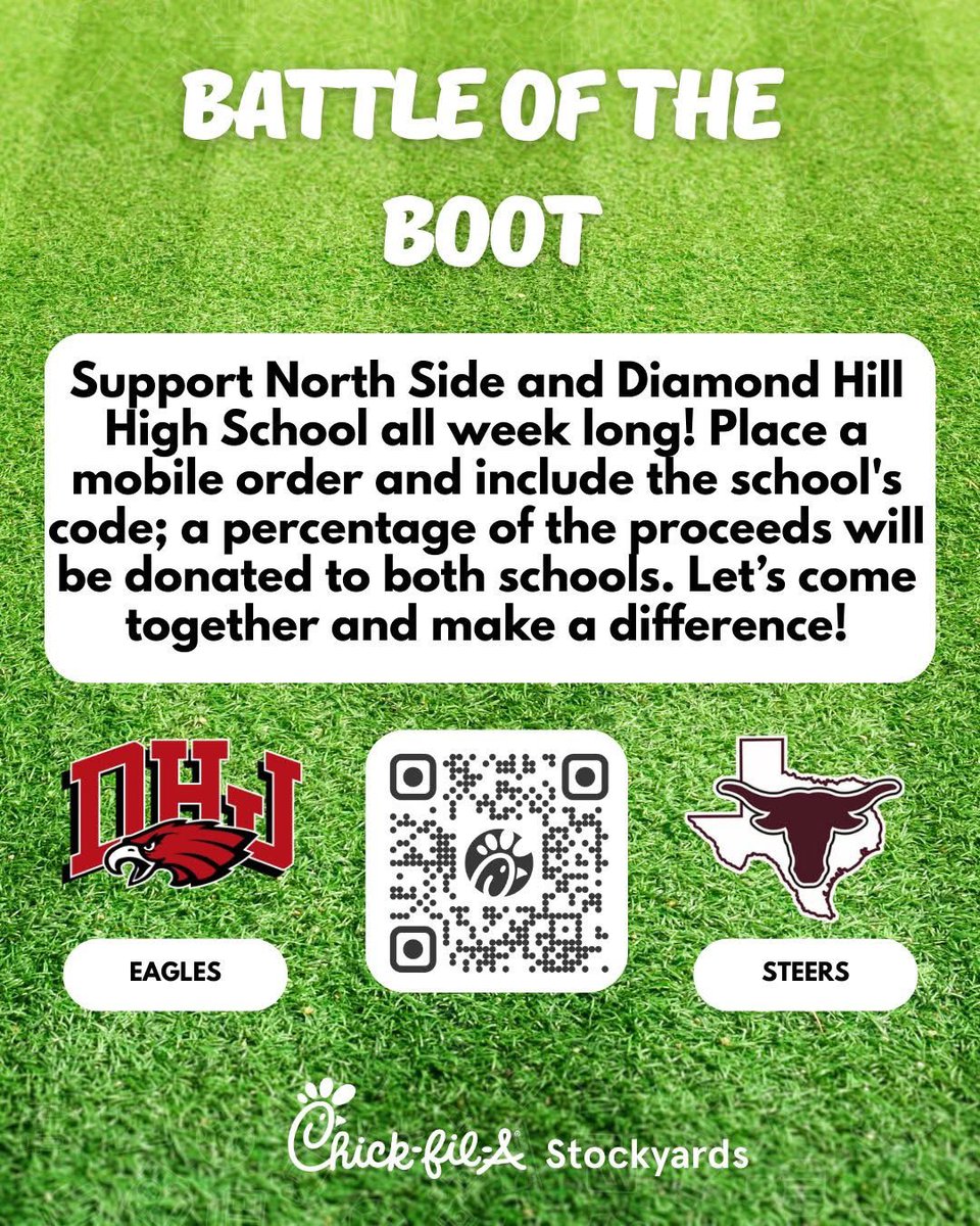 Use the app to order all week &amp; use the code: STEERS. A portion of the proceeds will be donated back to North Side HS! Get some good food &amp; support your Steers! 🤘🏼