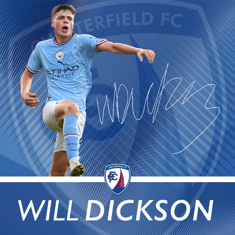 ChesterfieldFC's tweet photo. ✍ We are delighted to announce the signing of Will Dickson on loan from Manchester City until January 5.

Welcome to Chesterfield, Will 💙

#Spireites