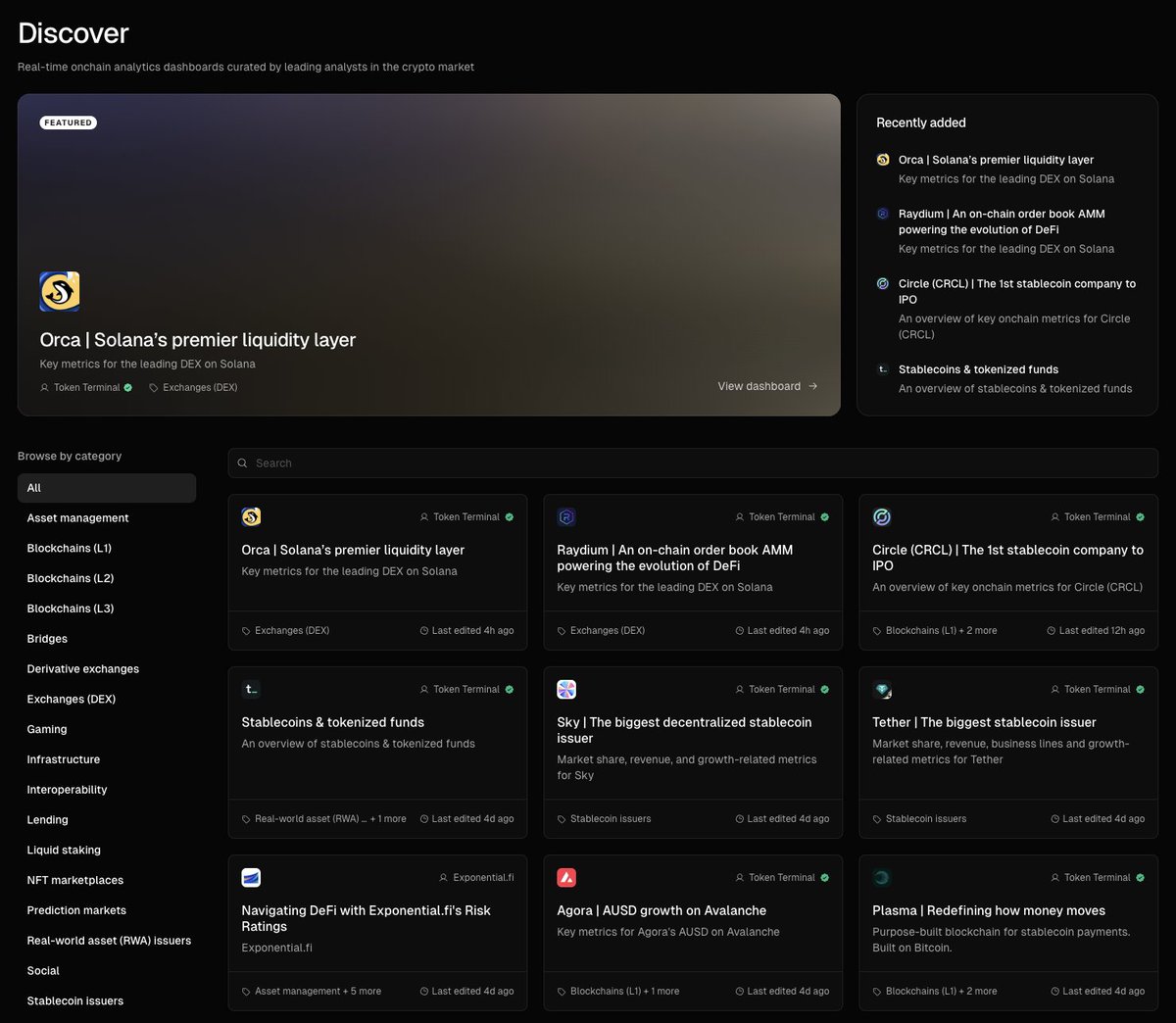 Orca listed on Token Terminal's discovery page