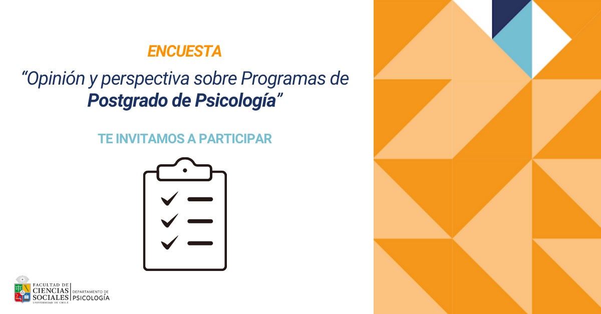 PsicoUChile's tweet photo. ✨¡Queremos conocer tu opinión sobre la oferta de posgrado que ofrece nuestro Departamento de Psicología!
Les invitamos a participar de la "Encuesta sobre interés y percepción de posgrado de Psicología de la U. de Chile". 
¡Nos ayudará a fortalecer y mejorar nuestra oferta! https://t.co/VkQpWv1Yk7