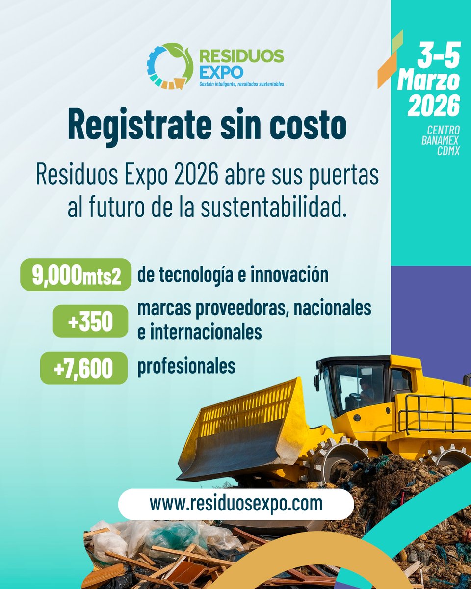 ¡Regístrate sin costo!

Y conecta con innovación, tecnología y soluciones que transforman el manejo de residuos en Latinoamérica.♻️

🔍 Visita bit.ly/4kt58tl para más información.

#MiEmpresaSí #maquinariapesada #sustentabilidad #residuos #medioambiente #RESIDUOSEXPO2026