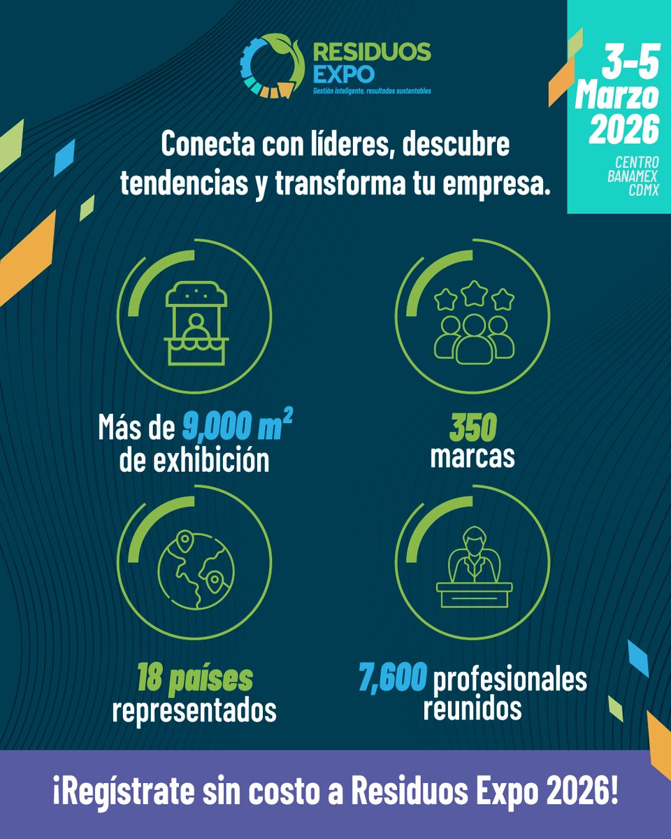 El punto de encuentro para quienes buscan innovar, optimizar y hacer negocios sustentables está en Residuos Expo. ♻️ ¡Asegura tu acceso hoy!

🔍 Visita bit.ly/4kt58tl para más información.

#sustentabilidad #residuos #sostenibilidad #medioambiente #RESIDUOSEXPO2026