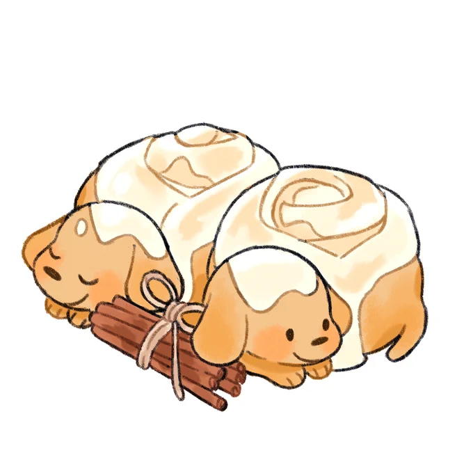 A couple of warm and sweet cinnamon roll pups!