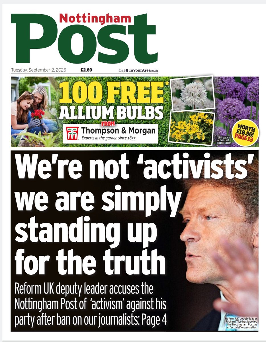 nat_fahy's tweet image. Tomorrow's Nottingham Post splash. Richard Tice saying whatever comes into his head again - not true. I won't stand for this smear against our journalism.