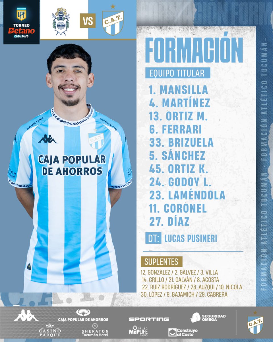 Los 11 de <a href="/ATOficial/">Atlético Tucumán</a> para visitar a <a href="/gimnasiaoficial/">Club de Gimnasia y Esgrima La Plata</a> . Lo Vivís por la <a href="/lametro935/">Radio Metropolitana 93.5</a> y todo el equipo <a href="/MetroSportsTJ/">Metrosports2025</a> . Los Relatos de Mariano Roca