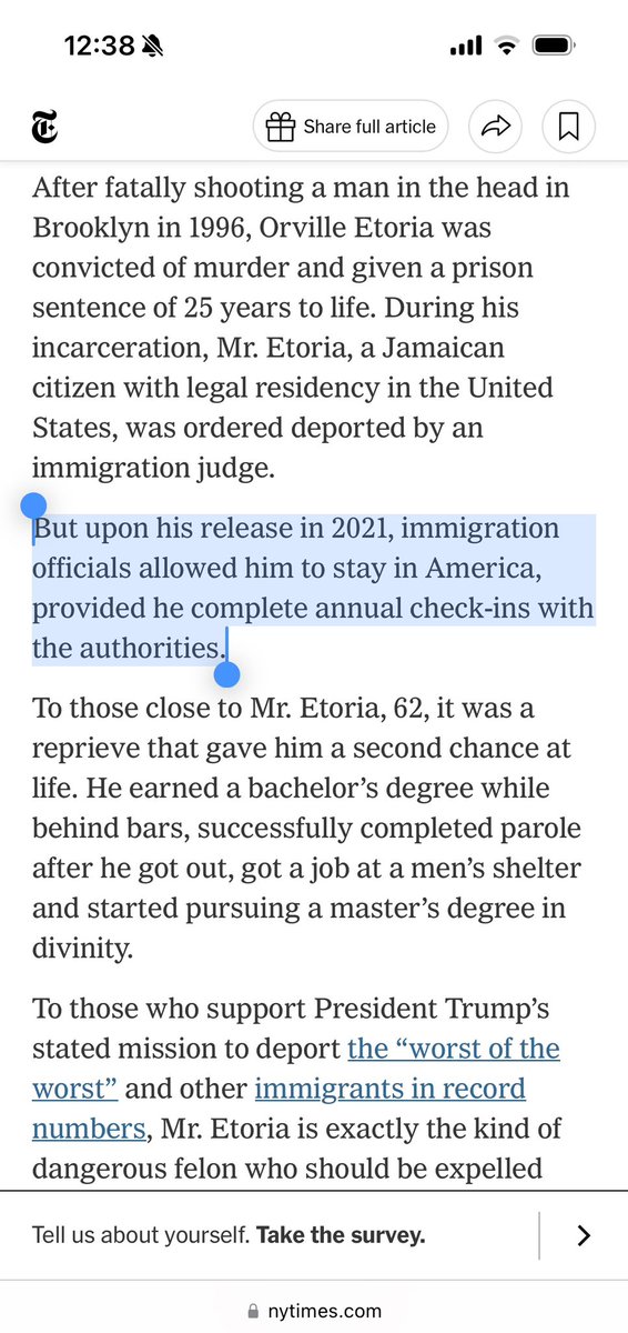 Something that jumps out from this NYT piece on a Jamaican murderer who was deported to Africa by the Trump admin... 

After his release from prison in 2021 for fatally shooting a man in the head in NY, &amp; despite having a deportation order, the Biden admin let him stay in the US.