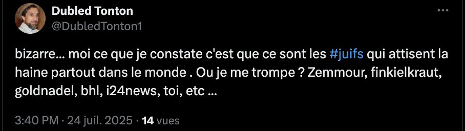 Lucas Jakubowicz (@lucas_jaku) on Twitter photo Au passage le compte relayé par Aymeric Caron diffuse des propos comme : "Les juifs attisent la haine partout dans le monde".
Le plus fou, n'est pas qu'un député relaie ça. C'est que le groupe auquel il est apparenté tolère. Qui ne dit mot consent.🙏<a href="/Ilangabet/">Ilan Gabet</a> pour l'info ! Au passage le compte relayé par Aymeric Caron diffuse des propos comme : "Les juifs attisent la haine partout dans le monde".
Le plus fou, n'est pas qu'un député relaie ça. C'est que le groupe auquel il est apparenté tolère. Qui ne dit mot consent.🙏<a href="/Ilangabet/">Ilan Gabet</a> pour l'info !