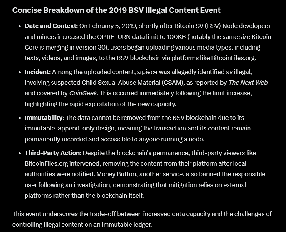 FractalEncrypt ∞/21M (@fractalencrypt) on Twitter photo Holy shit, you guys are not going to believe this one!
Lopp's post about BSV's 1GB OP_RETURN limit got me thinking about <a href="/GrassFedBitcoin/">Mechanic #FixTheFilters #300kb</a> 's recent tweets about the increased limit allowing people to add CSAM to bitcoin transactions.
It seems that immediately upon increasing Holy shit, you guys are not going to believe this one!
Lopp's post about BSV's 1GB OP_RETURN limit got me thinking about <a href="/GrassFedBitcoin/">Mechanic #FixTheFilters #300kb</a> 's recent tweets about the increased limit allowing people to add CSAM to bitcoin transactions.
It seems that immediately upon increasing