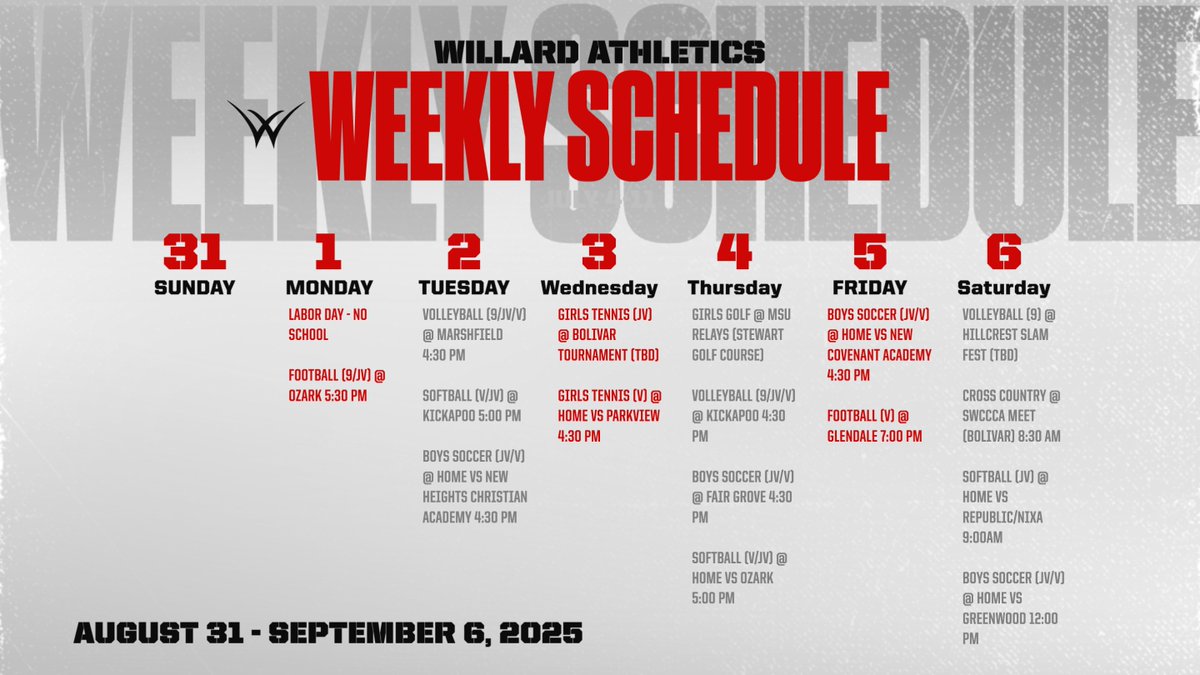 Here is this week's athletic schedule. Go Tigers!