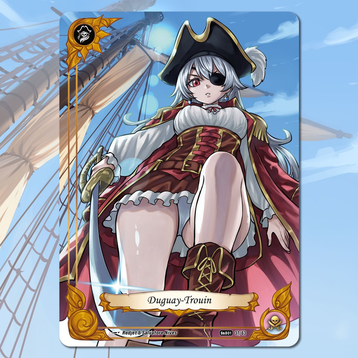 She is the greatest pirate in history, setting out to conquer the Outworldafter sailing our seas and oceans for years… It is said that Émilie Duguay-Trouin even strikes fear into Alda Scarecrow, the protector of the realm of the dead.
Art: <a href="/redjet00/">Redjet</a> &amp; Salvatore Nives