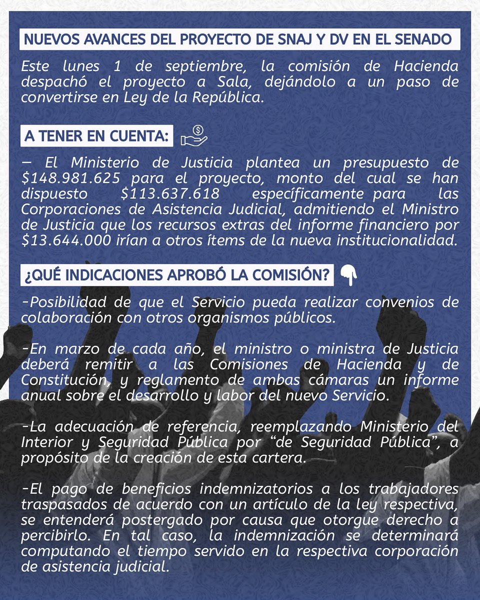 🔴 ¡INFORMAMOS! 👉 Los avances del proyecto que crea el nuevo Servicio Nacional de Acceso a la Justicia tras ser abordado este lunes en la comisión de Hacienda del Senado.

#hastaqueladignidadsehagacostumbre ✊