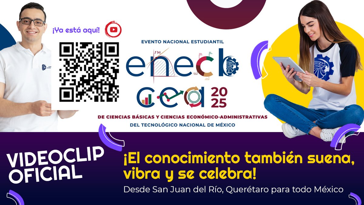 #ComunidadTecNM
Te presentamos el videoclip oficial y la música que marcará esta gran edición del Encuentro Nacional de Ciencias Básicas y Ciencias Económico Administrativas 2025, con sede en el #TecNM - San Juan del Río, del 19 al 21 de noviembre.
