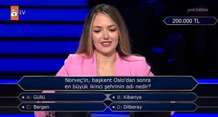 Kim Milyoner Olmak İster'de sorulan 200.000 TL'lik soru.