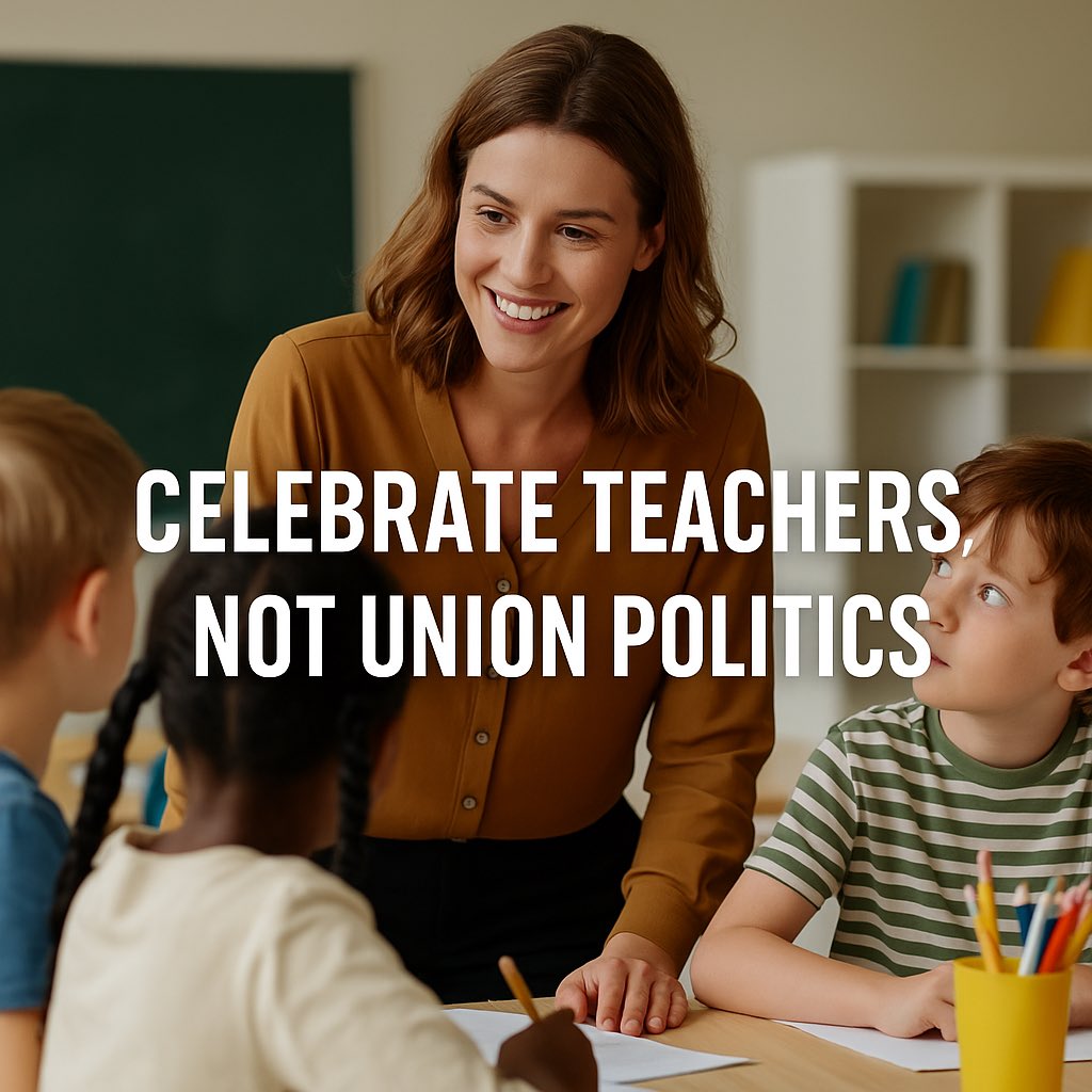 IDSchoolChoice's tweet photo. This #LaborDay, let’s celebrate teachers—not union bosses.

Too often, union politics come first while educators’ voices get ignored. Teachers deserve fairness, freedom &amp; respect—so they can focus on helping kids succeed. https://t.co/RT3C9qibQg https://t.co/fGqTEONqB9