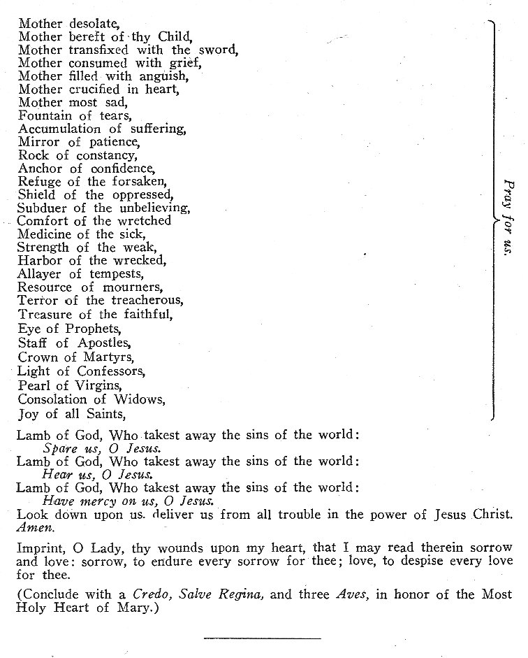 A litany of Our Lady of Sorrows, composed by Pope Pius VII: