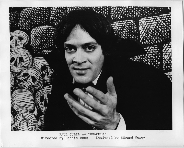 Raul Julia in the Broadway revival of 'Dracula,' sets by Edward Gorey