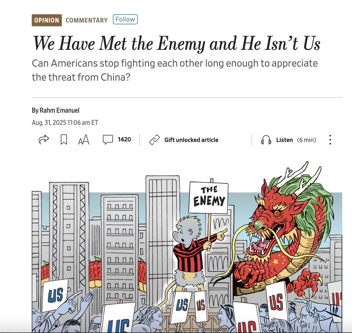 we must never forget that Americans have more in common with the people of China than with the ruling class and its mouthpieces like Rahm Emanuel