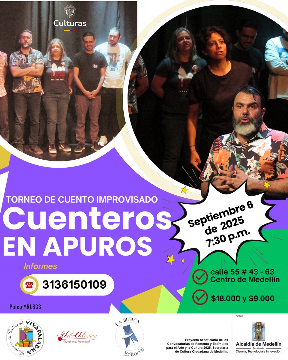 Iniciamos septiembre con *Jueves 4: espacio de microfono abierto para nuevos talentos en cuentería o nuevos cuentos que quieras foguear. *Viernes 5 la magia la pone la poesía erótica y romántica @lamagiadelverso, y *sábado 6 La improvisación en Cuenteros En Apuros. 7:30 p.m.