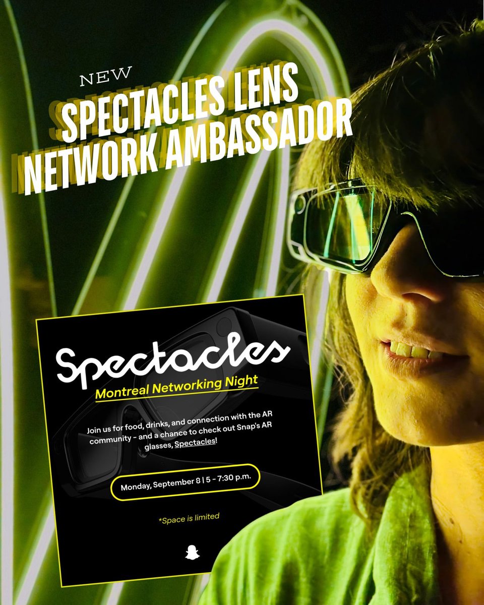 Andy Fidel ✨ (@andyfidel_) on Twitter photo NEWS!! I'm a Snap Spectacles Lens Network Ambassador 😆🎉
Was invited to co-host a <a href="/Spectacles/">Spectacles</a> meetup in Montréal 💫 Come connect with the Snap team + AR community for an evening of networking & good vibes!
Monday, Sept 8th @ 5-7pm EST
DM for RSVP link 🤓 #Spectacles NEWS!! I'm a Snap Spectacles Lens Network Ambassador 😆🎉
Was invited to co-host a <a href="/Spectacles/">Spectacles</a> meetup in Montréal 💫 Come connect with the Snap team + AR community for an evening of networking & good vibes!
Monday, Sept 8th @ 5-7pm EST
DM for RSVP link 🤓 #Spectacles