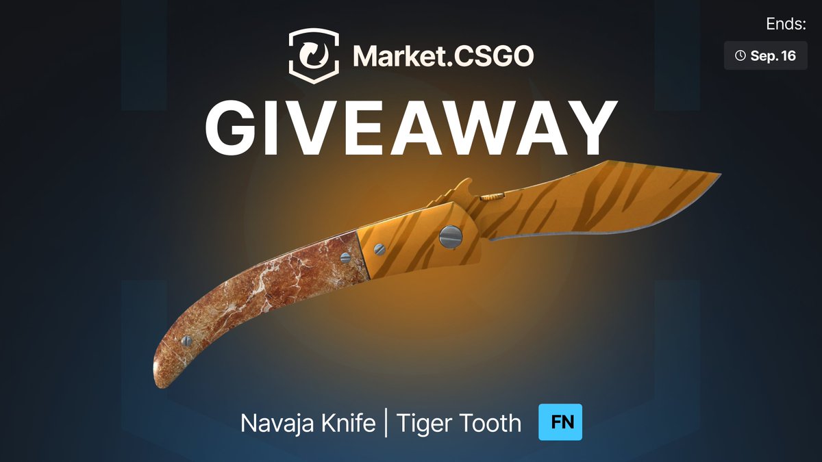 Market.CSGO (@marketcsgocom) on Twitter photo Navaja Tiger Tooth (Factory New)
How to Enter:
1. Follow <a href="/MarketCSGOcom/">Market.CSGO</a>
2. Retweet and like this post
3. Tag at least one teammate in the comments
⏰ Ends on September. 16
We’re selecting a lucky participant to receive this beautiful skin. Good luck, everyone! Navaja Tiger Tooth (Factory New)
How to Enter:
1. Follow <a href="/MarketCSGOcom/">Market.CSGO</a>
2. Retweet and like this post
3. Tag at least one teammate in the comments
⏰ Ends on September. 16
We’re selecting a lucky participant to receive this beautiful skin. Good luck, everyone!