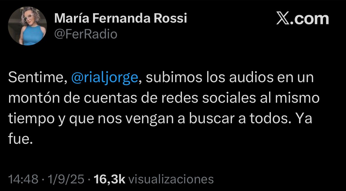 porqetendencias's tweet image. "FUIMOS TODOS" 

Por los usuarios que afirman que; de recibir los audios de la coimera de Karina como mensajes privados, los publicarían todos al mismo tiempo, de manera que el gobierno nacional debería ir a buscar a miles de personas al mismo tiempo.