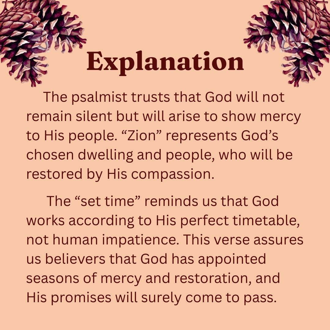 zcityofdavid's tweet photo. Trust Him in this new season—your set time is already written in His calendar. Reflect on this verse, pray and only believe!  

#September2025 #FirstOfTheMonth #Psalm102v13 #SetTime #Reflection #Prayers #ZionCityOfDavidChurch https://t.co/SIpJacXlYu