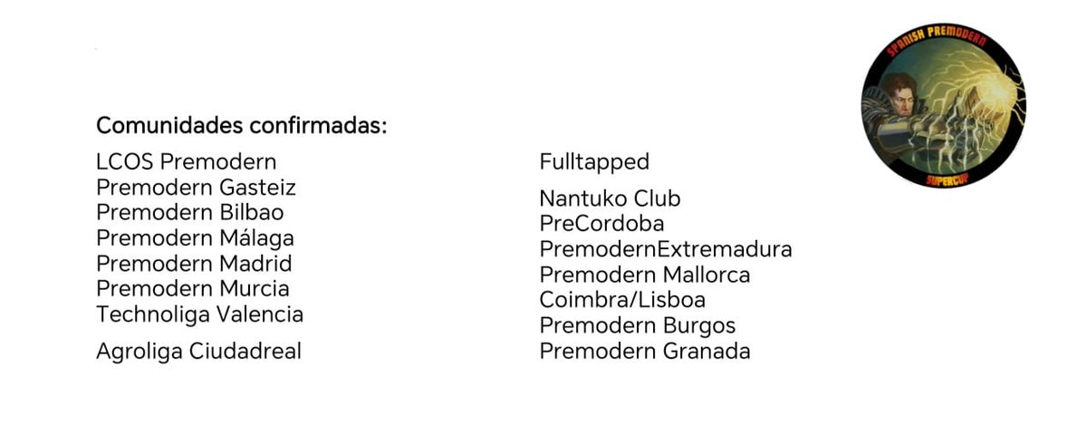 ¡Aquí tenemos las 16 comunidades que participarán en la Spanish Premodern Supercup de enero de 2026!
¡Estad atentos porque pronto se irán desvelando los detalles de esta edición!