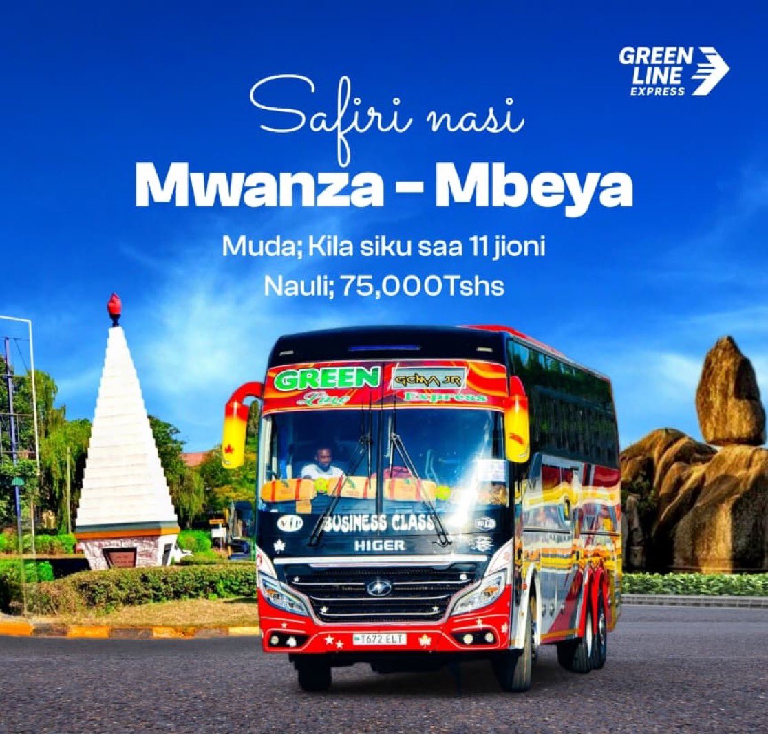 #GreenLineExpress

Mwanza || Mbeya

🚨