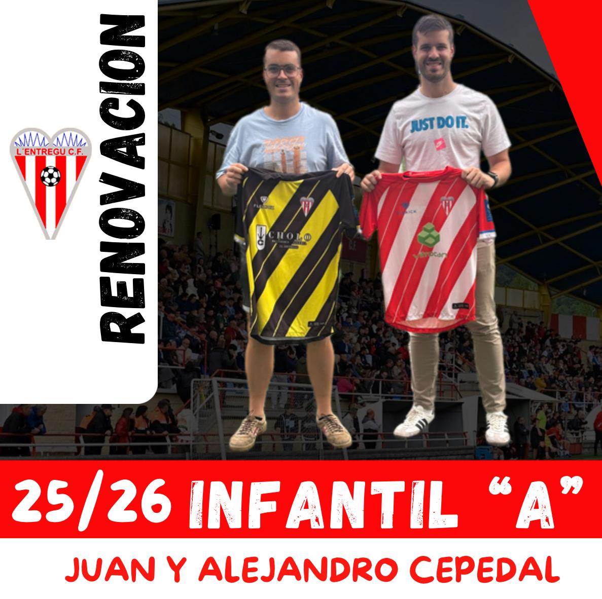 ENTRENADORES FUTBOL BASE

INFANTIL “A”
Seguimos renovando a los entrenadores de la casa. Juan y Alejandro Cepedal seguirán en L’Entregu, este año en el Infantil “A”. Seguirán con el bloque que ascendió con pleno de victorias en alevines. En busca de otro buen año.
Puxa L’Entregu!