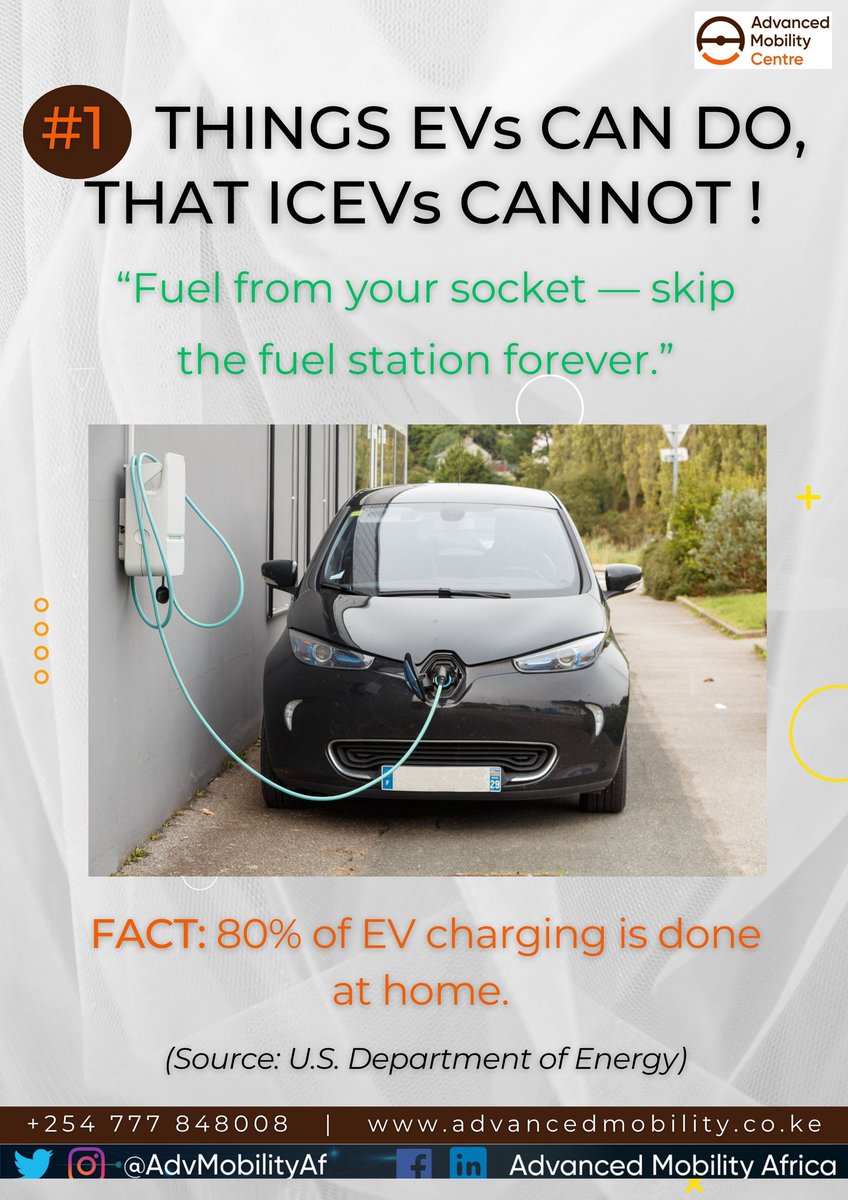 advmobilityaf's tweet photo. World EV Day - Post #1
September is the month to mark the #WorldEvDay on 9th Sept of each year. Through the month we will be #SharingTheSpark with some interesting facts that make electric vehicles vastly different and superior to fossil fuel vehicles.
#HereWeGoElectric https://t.co/EogJrxMPJv