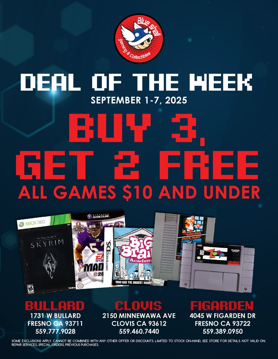 BlueShellGaming's tweet image. Our DEAL OF THE WEEK Sale starts today! Buy 3, Get 2 FREE on games $10 or under!

Shop in store or online with us at blueshellgaming.com/collections/10…